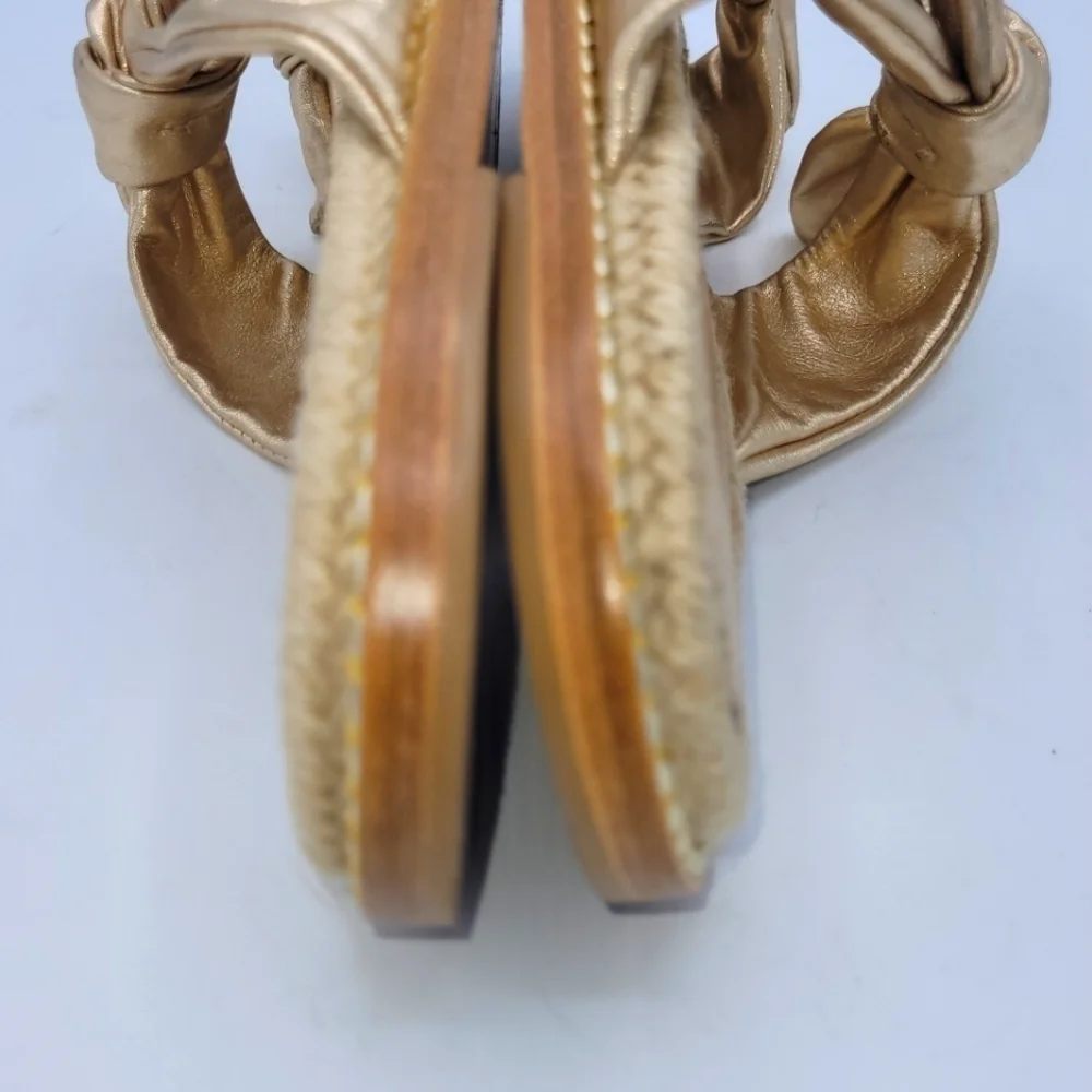 SCHUTZ Metallic Espadrille Slide Sandals Soft Gold Size 37.
